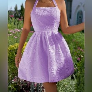 Jacquard Tie Backless Halter Neck Backless Dress M